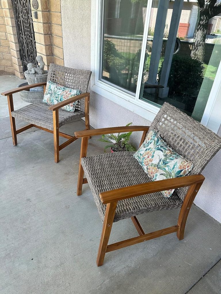 1-IDZO Patio Wicker Set of 2 Outdoor Dining Chairs, 500lbs, Beige