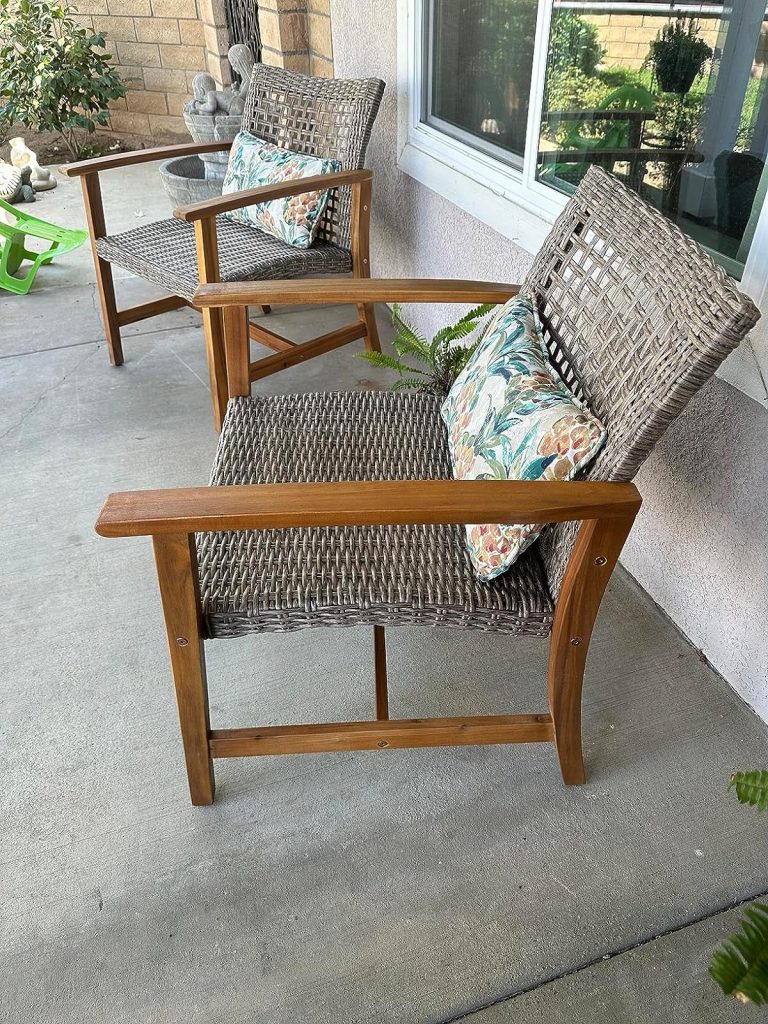 1-IDZO Patio Wicker Set of 2 Outdoor Dining Chairs, 500lbs, Beige