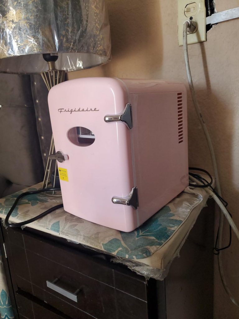 Frigidaire EFMIS175-PINK Portable Mini Fridge-Retro Extra Large 9-Can Travel Compact Refrigerator, Pink, 5 Liters