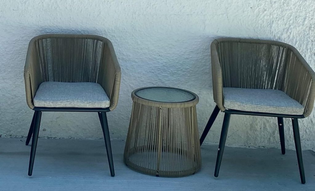 EAST OAK Breezeway 3-Piece Outdoor Bistro Set Handwoven Rattan, Waterproof Cushions, Tempered Glass Table
